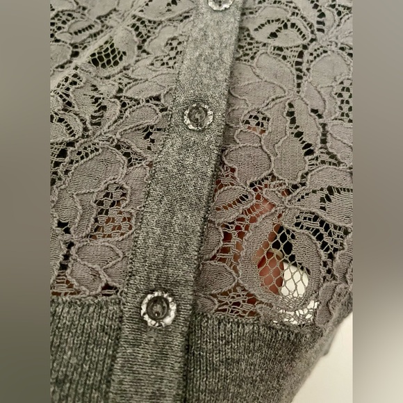 LOFT Gray Lace Cotton/Nylon Stretch Women's Light Sweater - Picture 4 of 15